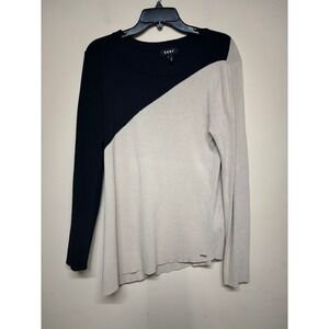 DKNY Colorblock Knit Sweater Women's Large Black Cream Long Sleeve Top Office